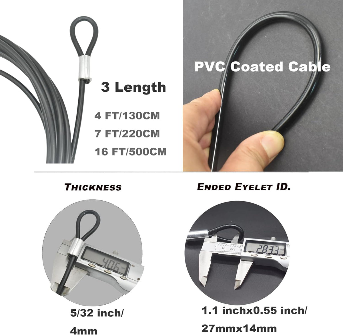7FT 4mm Stainless Steel Outdoor Travel Security Cable Lock,Braided Steel Coated Safety Cable Luggage Lock,Safety Cable Wire Rope Double Loop Lightweight