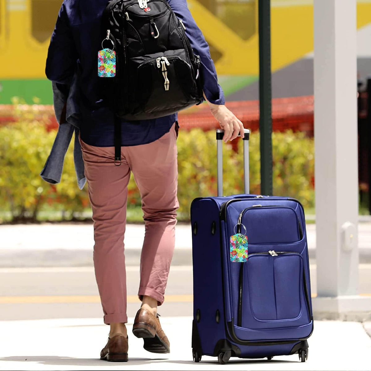 Luggage Tags for Suitcases-Leather Luggage Tag 4 Pack with Loops Hawaii Cute Bag/Backpack/Suitcase Tags Travel Essentials for Flying