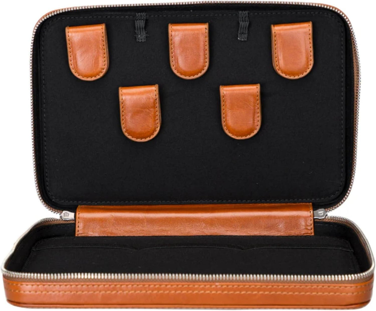 Medicine Handmade Leather Cable Organizer Bag – Full-Grain Leather Travel Tech Case for Cords, Chargers & Accessories – Zippered Storage for Men & Women (Tan)
