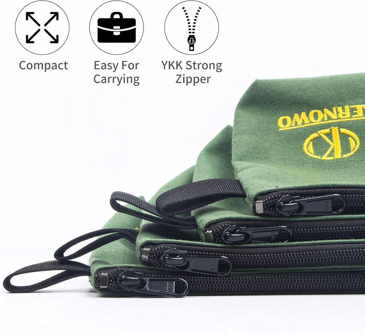 4 Pcs Upgrade Canvas Zipper Tool Pouch, 20 oz Heavy Duty Tool Bag, Water Resistant Utility tools Organizer, 7.5/9.5/11.5/13 inch Spacious Storage Pouches with Dependable YKK Nylon Zippers by KERNOWO