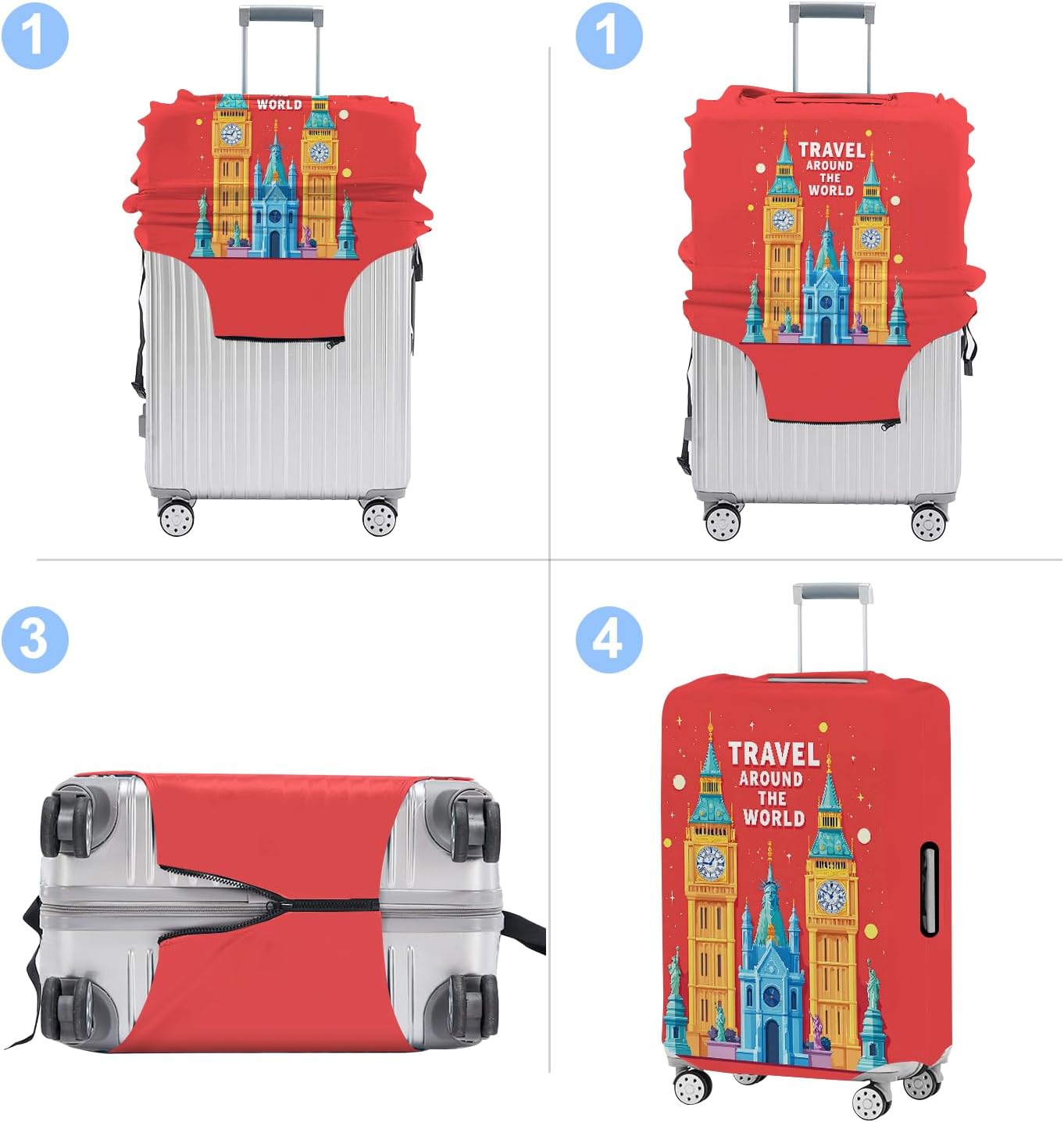 Luggage Cover Washable Suitcase Protector Anti-Scratch,Stretchable Fit for 20-34Inch Luggage Durable Travel Bag Cover with Zipper Closure (London-2, L(fits 28-30Inch suitcase))