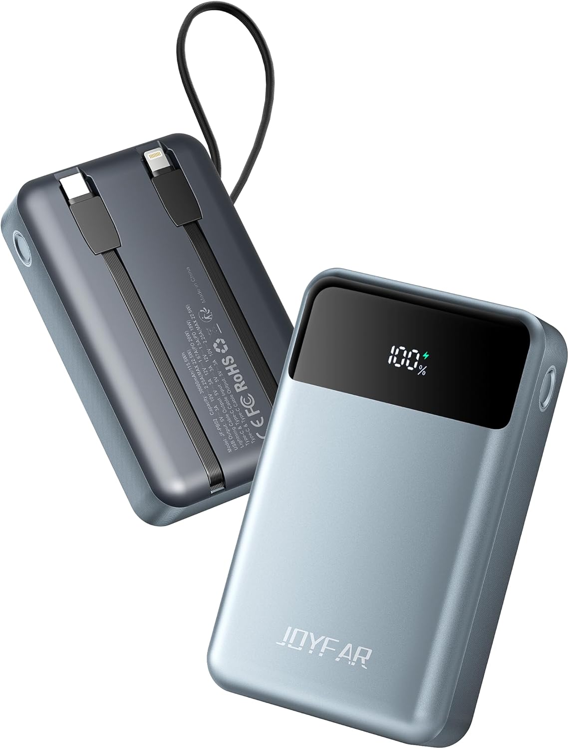 Portable-Charger-Power-Bank Travel Essentials Battery Pack USB C 30000mAh Built in Cable 22.5W Phone Fast Charging Powerbank Compatible with iPhone 16 15 14 13 12 11 iPad Samsung Google Xiaomi