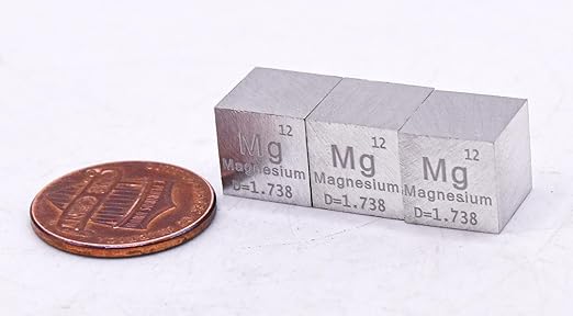 0.39" 10mm Magnesium Metal Cube Mg up to 99.9% Pure Periodic Table Element Engraved Density Collection Science Education Display Block Cube + Acrylic Case Box - 1PC
