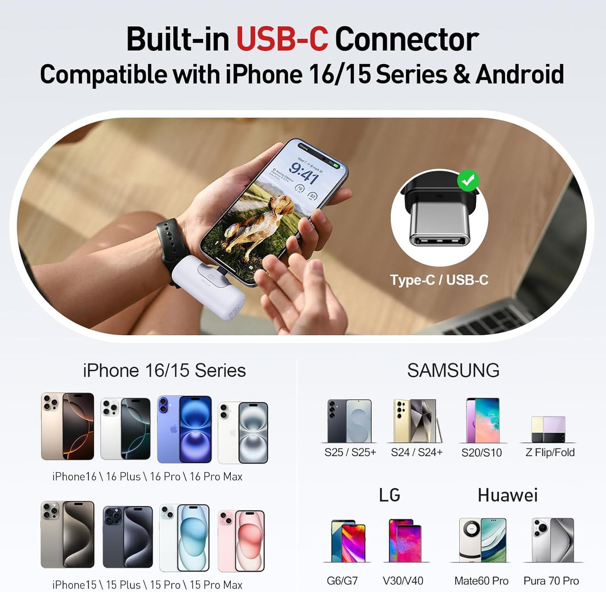 iWALK Portable Charger 5500mAh Next-Gen Small Power Bank 22.5W Fast Charging Battery USB-C Portable Phone Charger for iPhone 16/15 16 Plus 16 Pro Max iPad, Samsung Galaxy S25 S24 S23 Android, White