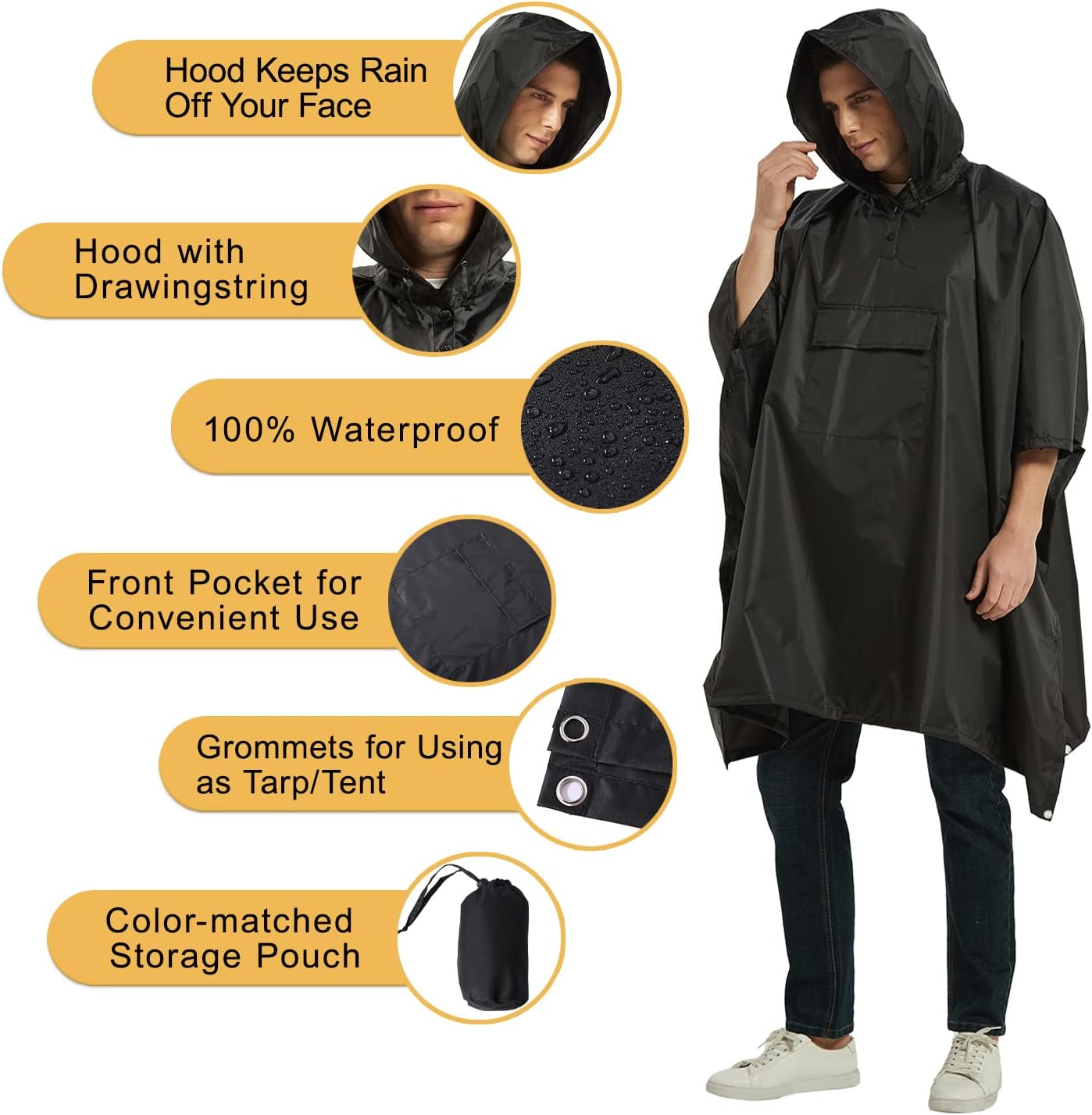 salamra Hooded Rain Poncho Waterproof Raincoat Jacket for Men/Women/Adults with Pocket