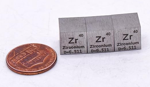 0.39" 10mm Zirconium Metal Cube Zr up to 99.9% Pure Periodic Table Element Engraved Density Collection Science Education Display Block Cube + Acrylic Case Box - 1PC