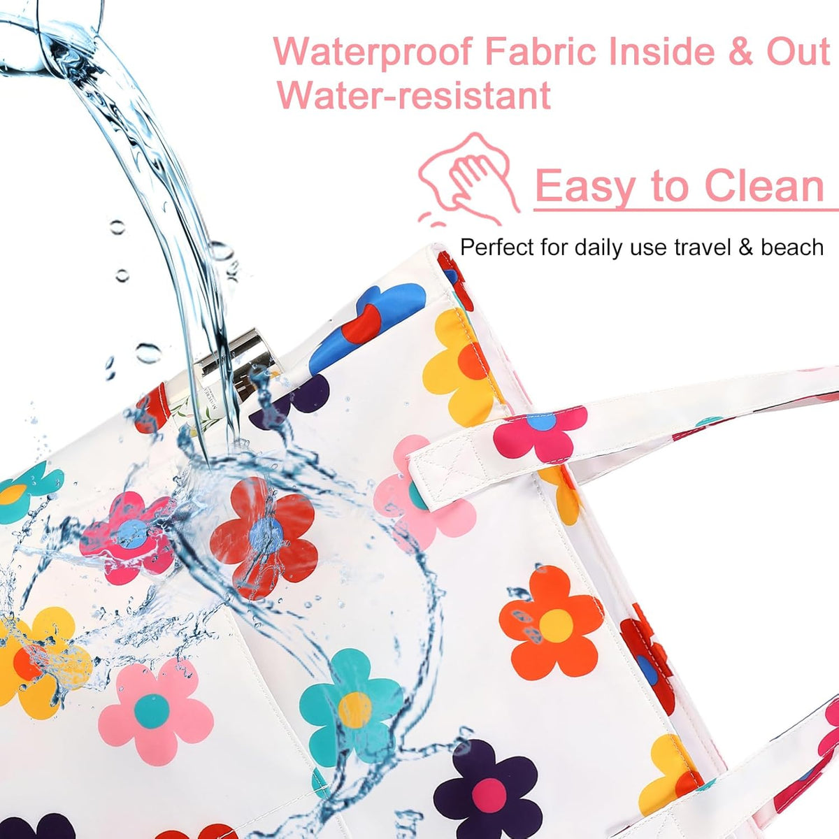 CAMTOP Waterproof Beach Tote Bag for Women Girls with Zipper Foldable Sandproof Pool Swim Bag Travel Carry On Gym