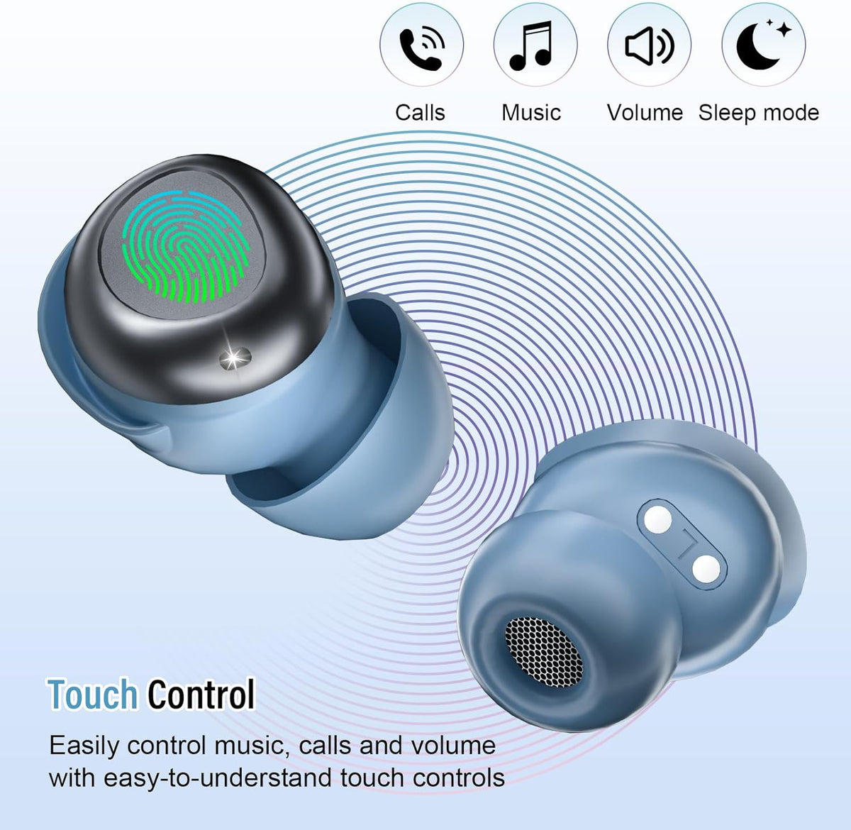 Sleep Earbuds Bluetooth 5.4 in Ear Light-Weight Headphones, Mini Sleep Headphones Small Design for Side Sleepers, 47H Playtime with Charging Case, Clear Calls Earphones, Light Blue