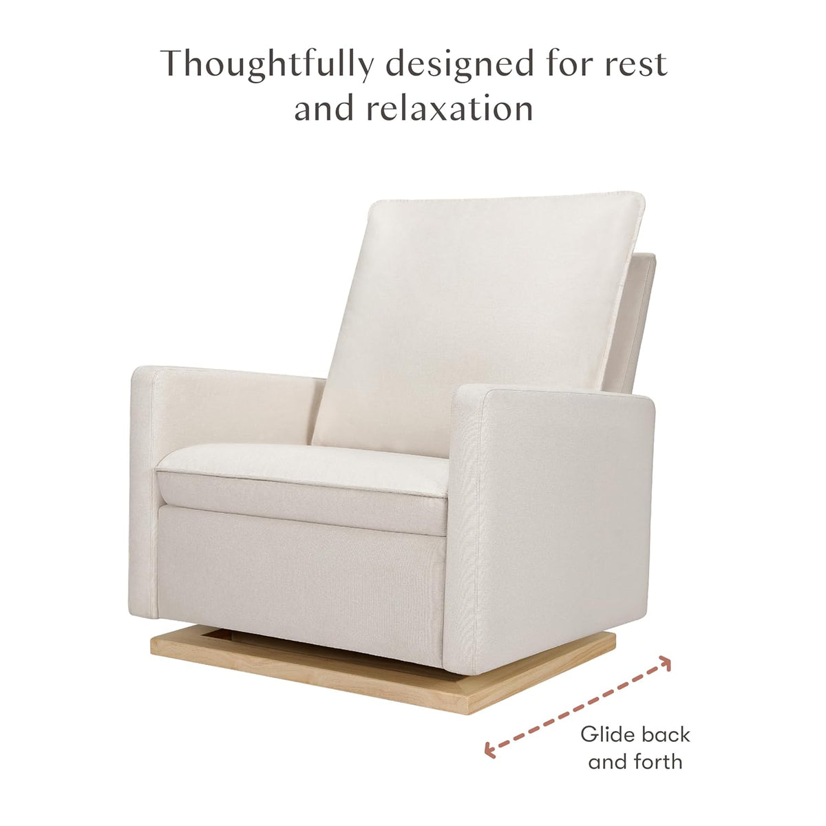 babyletto Cali Pillowback Chair and a Half Glider in Performance Cream Eco-Weave with Light Wood Base, Water Repellent & Stain Resistant, Greenguard Gold and CertiPUR-US Certified