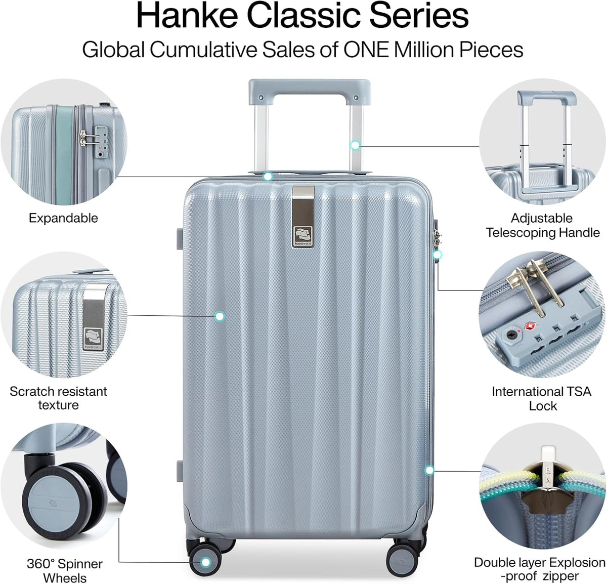 Hanke Expandable Hard Shell Luggage Sets 2 piece Carry On Luggage with Wheels Suitcases Lightweight Checked Travel Luggage Rolling Large Suitcase Travel Luggage Bag Woman Men 20/29 Inch(Gray)
