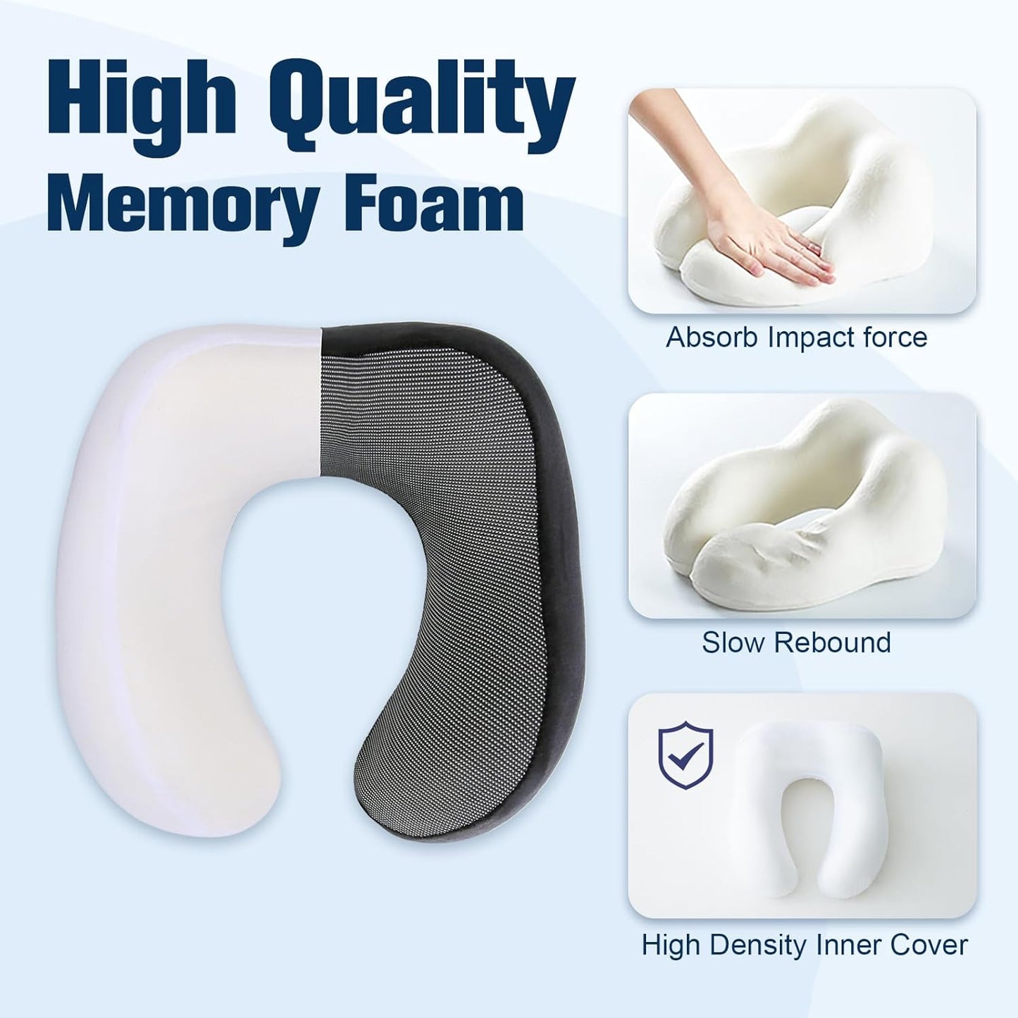 Neck Pillow for Traveling, Travel Pillows for Airplanes,100% Pure Memory Foam Travel Neck Pillow, Adjustable Flight Pillow, Portable Plane Accessories with Eye Mask, Earplugs, Carry Bag