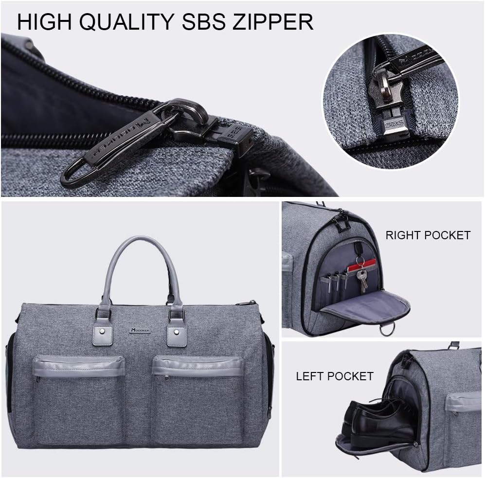Modoker Convertible Garment Bag with Toiletry Bag, Carry On Garment Duffel Bag for Men Women Travel, Multi-Function Suit Bag 2 in 1 Hanging Suitcase, Grey