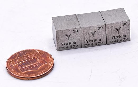 0.39" 10mm Yttrium Metal Cube Y up to 99.9% Pure Periodic Table Element Engraved Density Collection Science Education Display Block Cube + Acrylic Case Box - 1PC