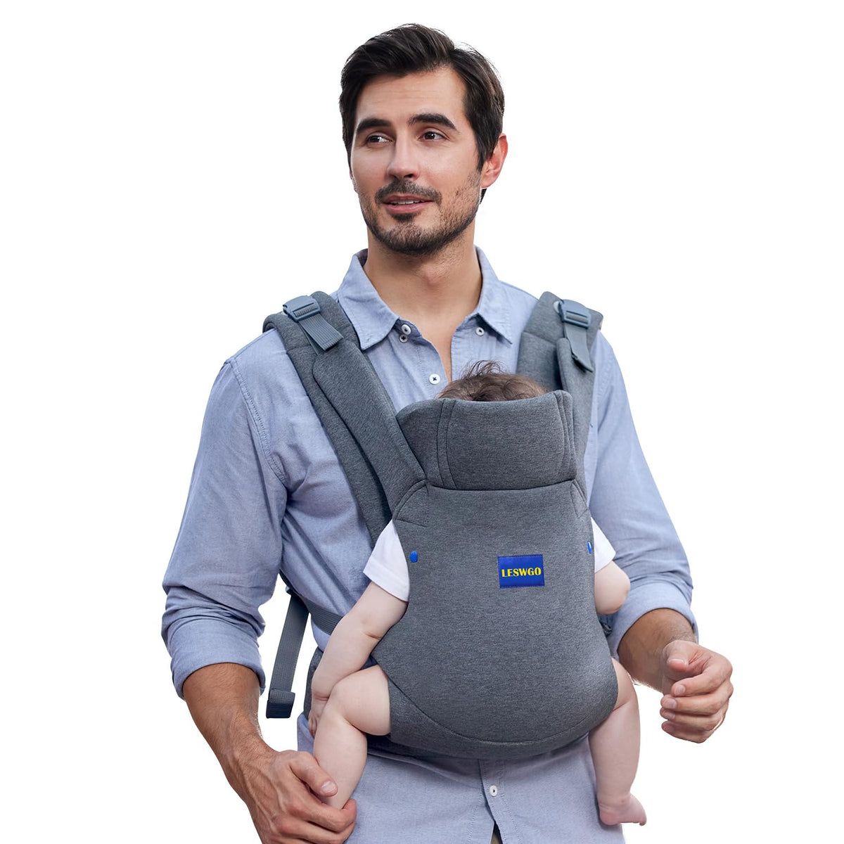 Baby Carrier Newborn to Toddler,Newborn Carrier(7-25lbs) with Head Support, Cozy Baby Wrap Carrier, with Hook&Loop for Easily Adjustable, Soft Fabric (Breathable Black) (All-Gray)