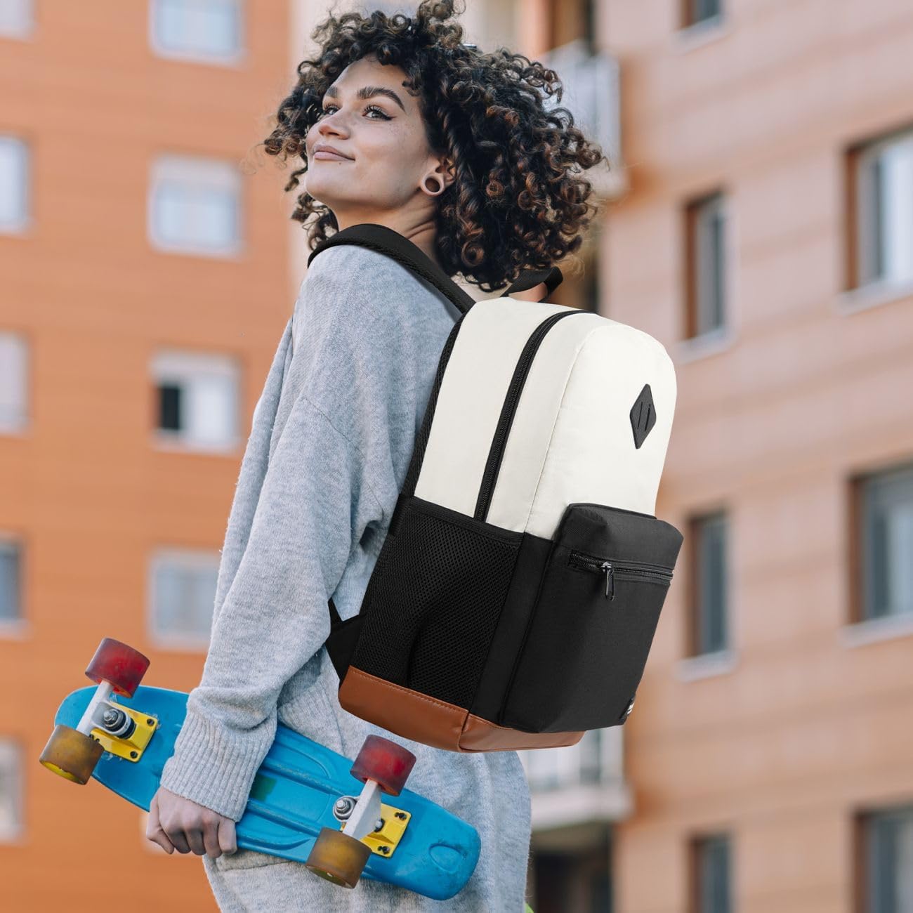School Backpack,Bookbag Teen Boys and Girls Black Beige