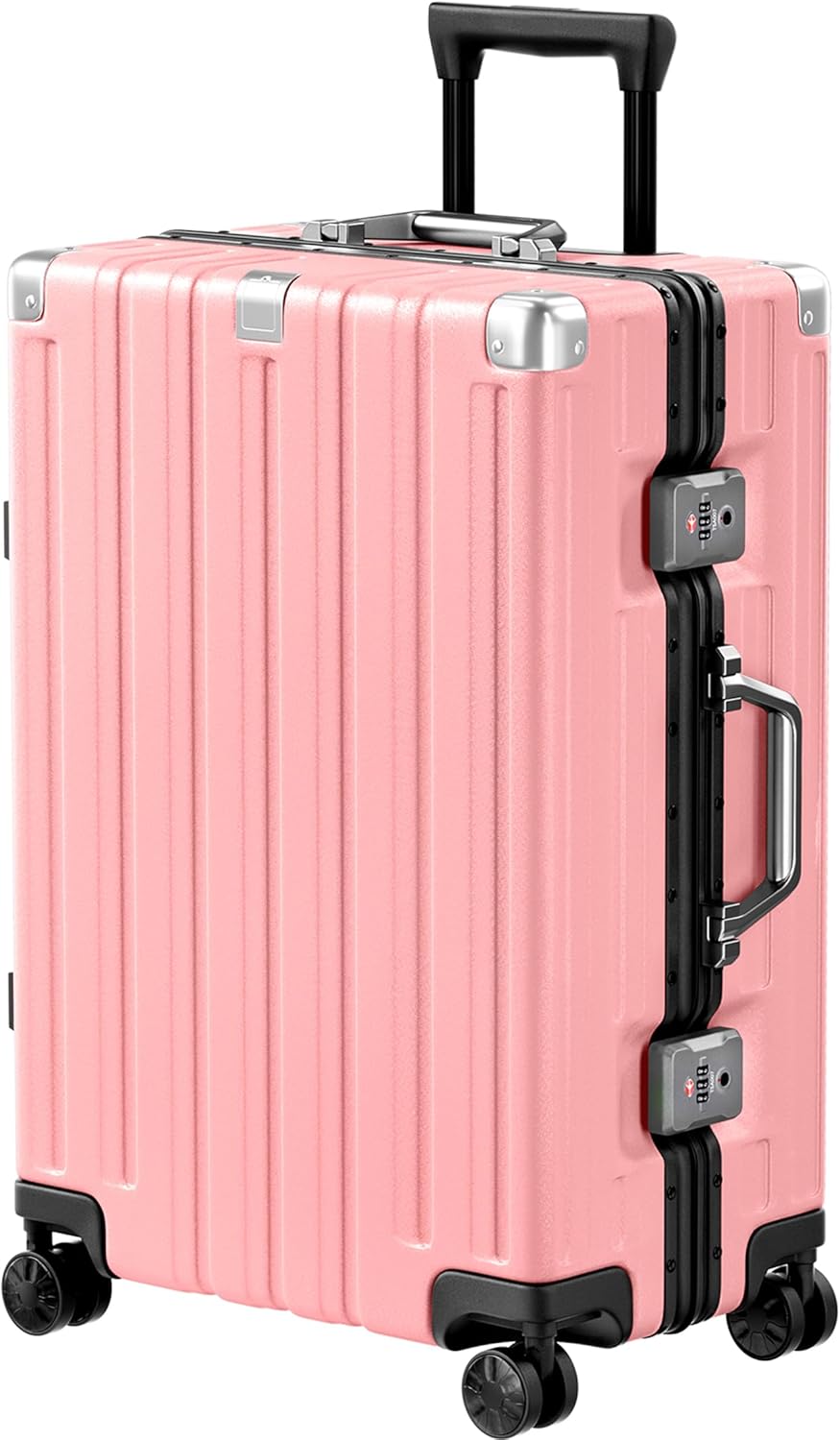 Krute Luggage 24 Inch Aluminum Frame Zipperless Suitcase with Spinner Wheels Checked Luggage PC+ABS Lightweight Hardshell