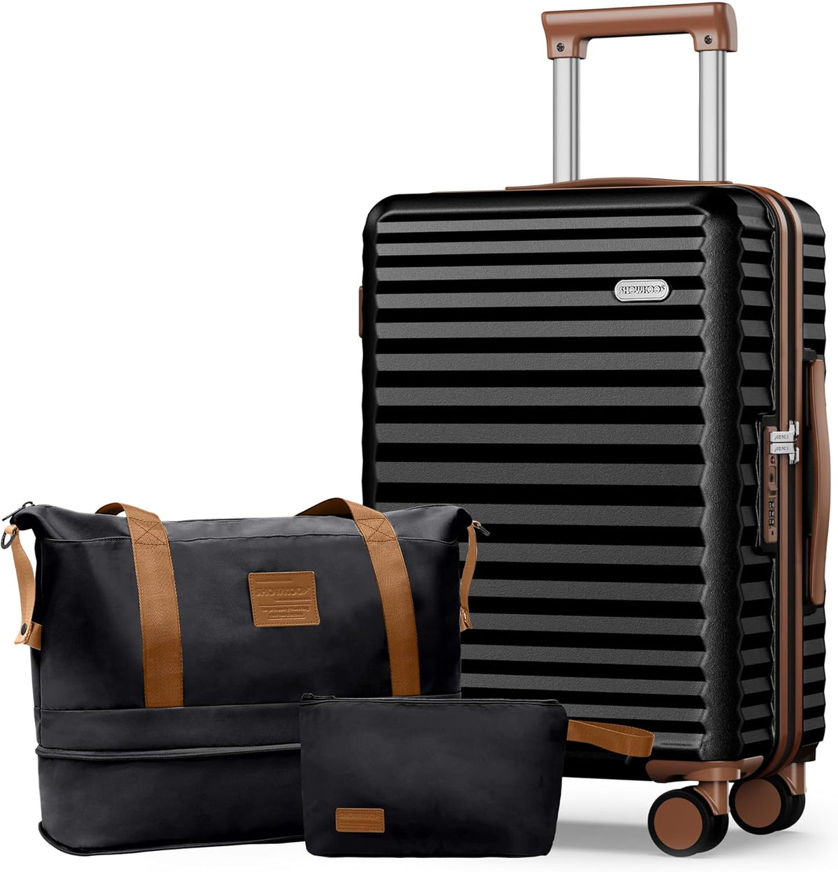 SHOWKOO Suitcase Hardside Expandable Luggage Set, Suitcase with Double Spinner Wheels TSA Lock 3 Piece Luggage Set Black (DB/TB/28in)