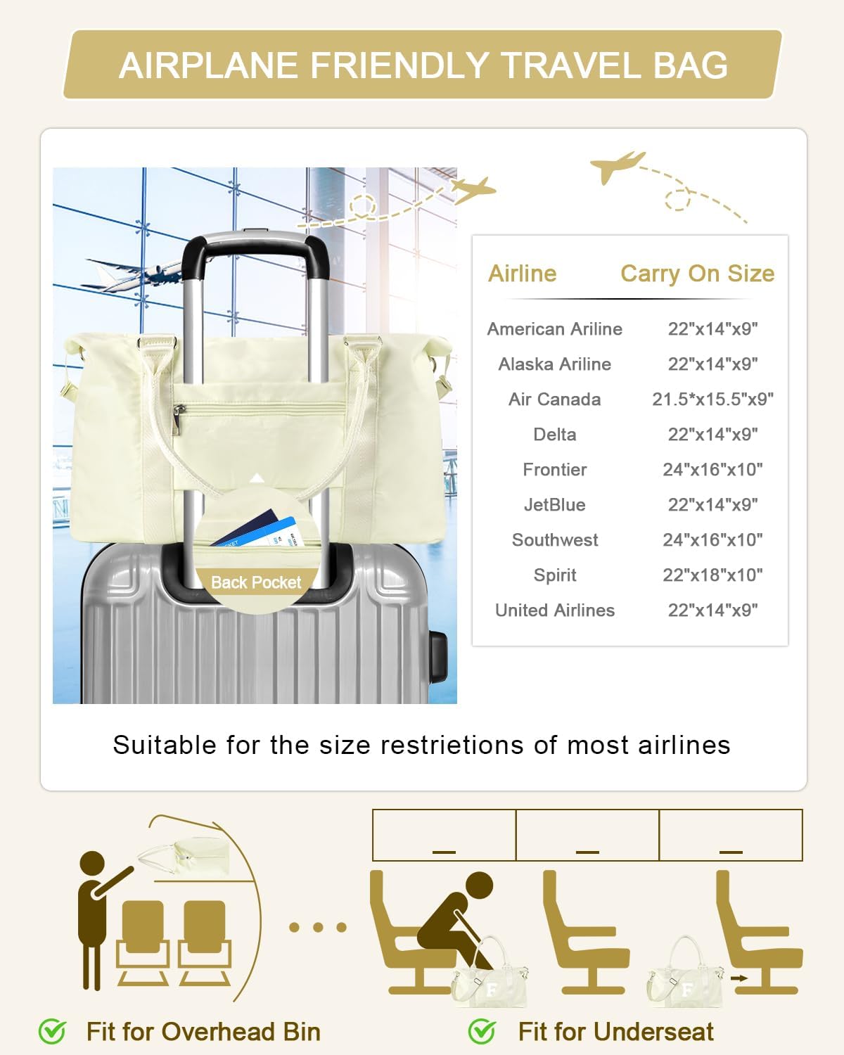 Initial Travel Duffel Bag Sports Gym Bag for Kids Teen Birthday Gifts,Beige Personalized Weekender Bag Carry On Dance Bags for Women Men,Waterproof Monogram Overnight Bag with Trolley Sleeve(Letter F)