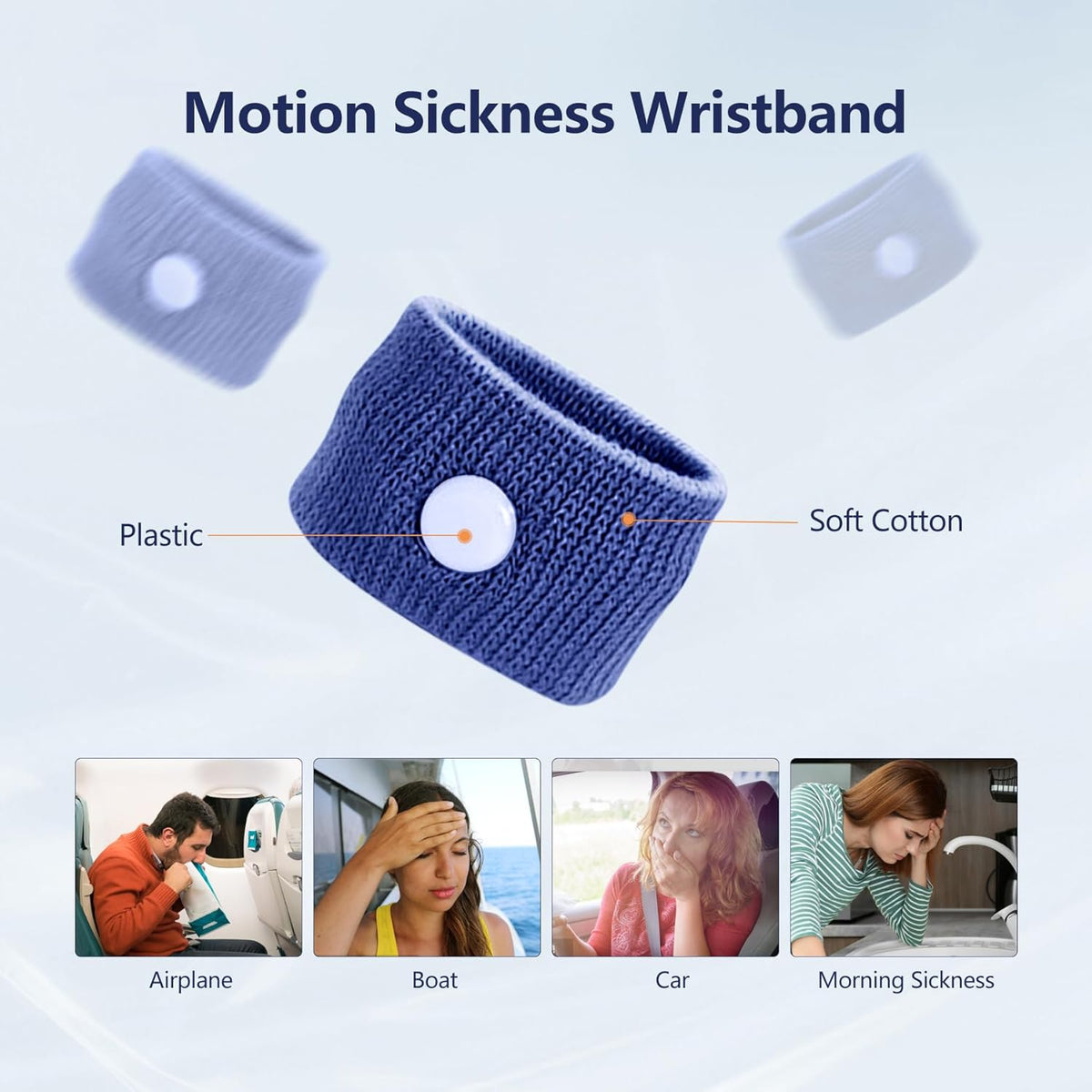 Motion Sickness Wristband, Anti-Nausea Acupressure Wrist Band for Nausea Relief, Dizziness and Vomiting from Car Sea Boat Flying Travel Sickness for Adults and Kids (Dark Blue, Large, 2 Pairs)