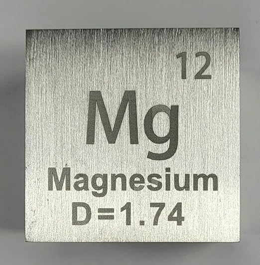 1.5" 38.1mm Magnesium Metal Cube Mg up to 99.9% Pure Periodic Table Element Engraved Density Collection Science Education Display Block Cube + Acrylic Case Box - 1PC