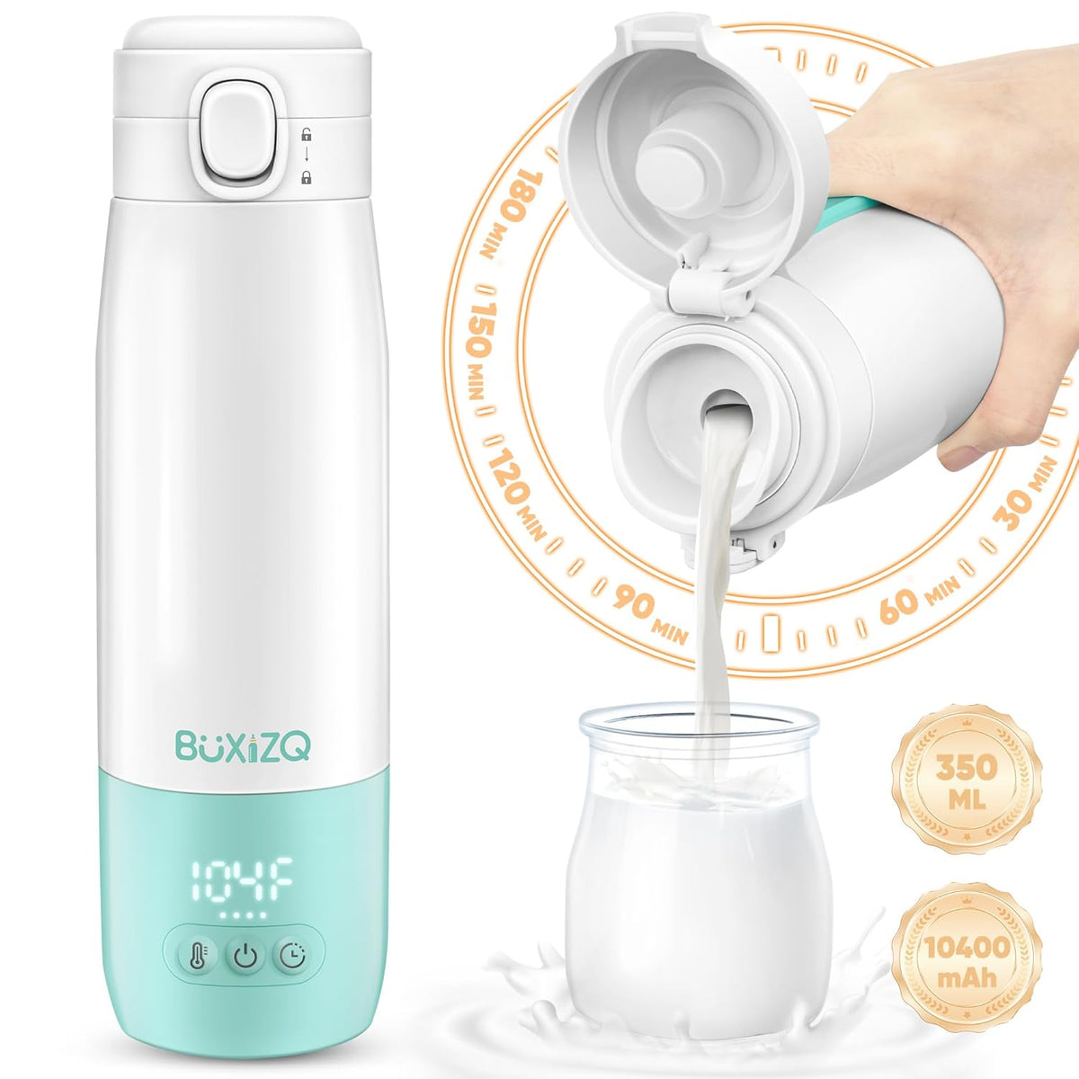 Portable Bottle Warmer for Travel,Portable Milk Warmer for Baby-12oz Ceramic Heater Heating,Fast Charging & Cordless Portable Baby Bottle Warmer -Dual Heating Modes for Breast Milk & Water,Green