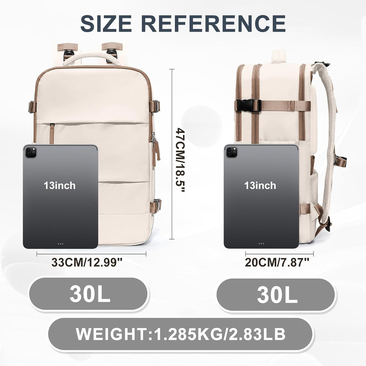coowoz Large Travel Backpack For Women Men,Carry On Backpack Flight Approved,Hiking Outdoor Rucksack Casual Daypack Travel Bag Essentials Personal Item Backpack (Beige Brown-L)