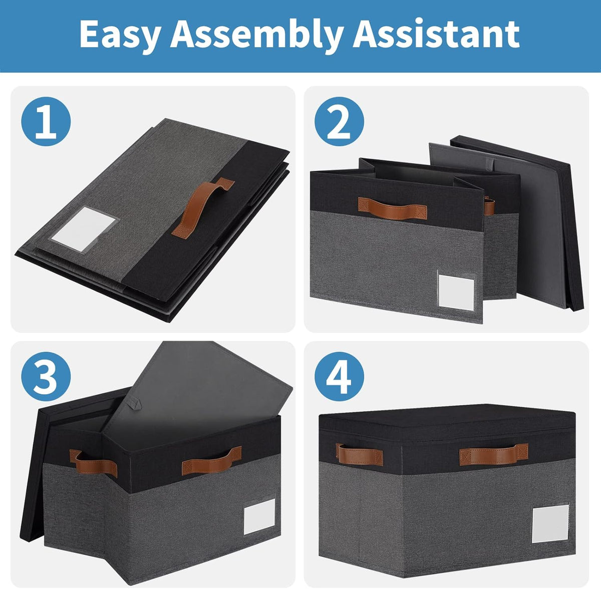 GhvyenntteS Storage Bins with Lids 6 Pack, Large Storage Baskets with Lid and 3 Handles, Foldable Fabric Storage Boxes with Lid and Label for Home Office (Grey&Black, 15" x 11" x 9.7")
