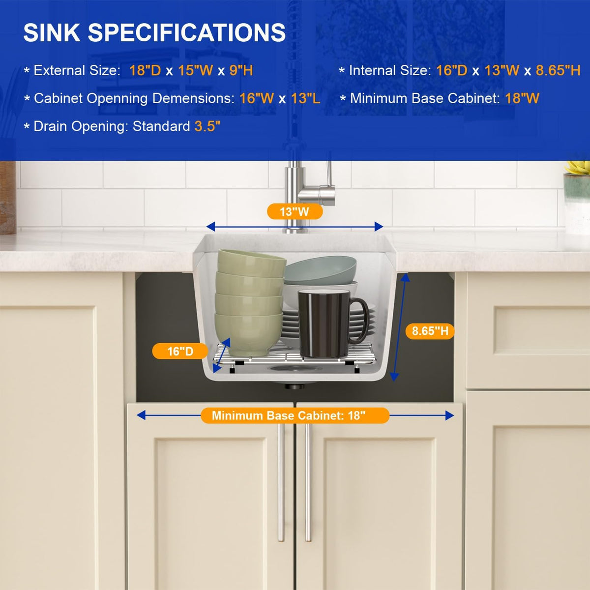 Dcolara 15 Inch White Undermount Wet Bar Sink Single Bowl Kitchen Sink Modern prep sink Granite Composite,DC-GUW001