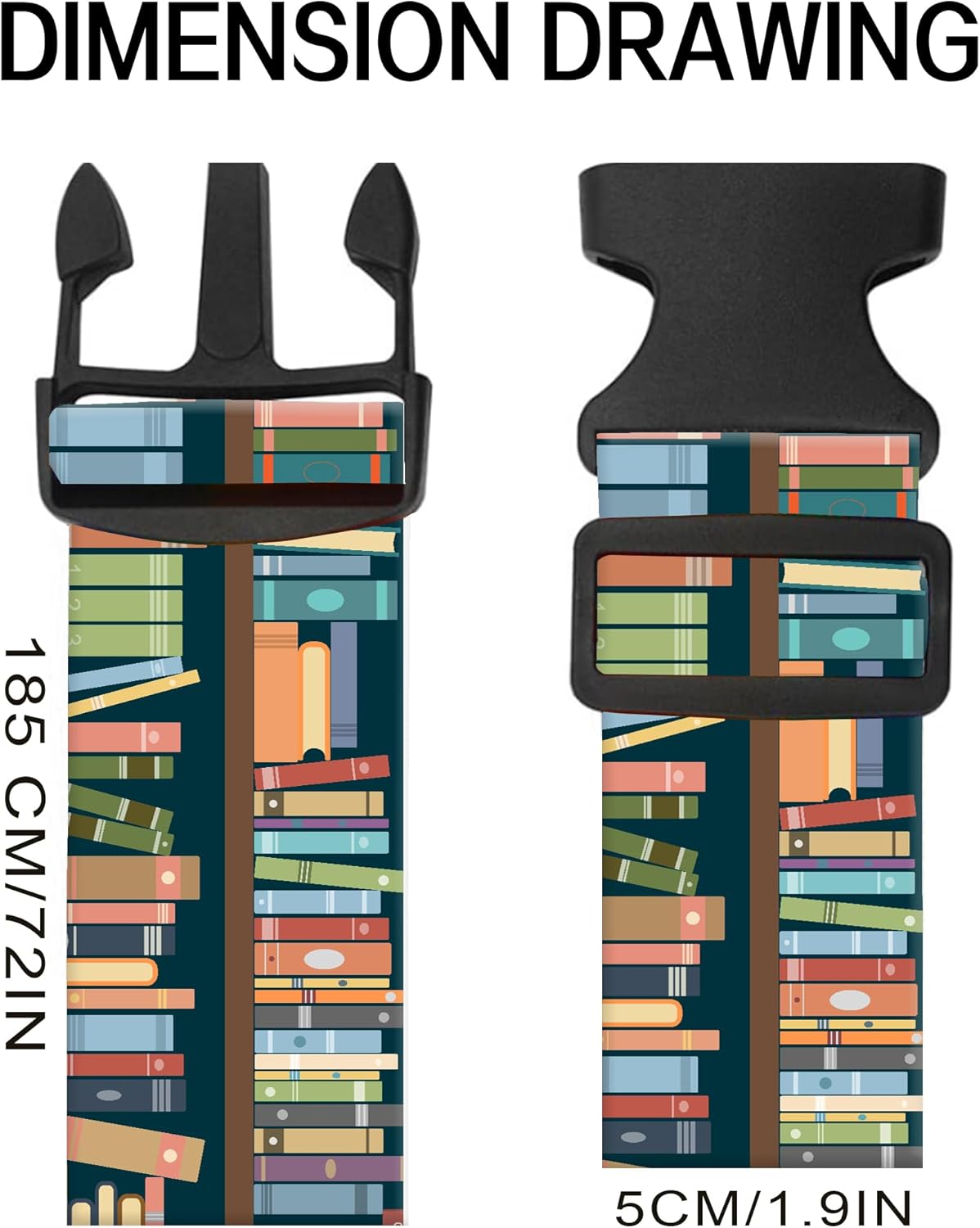 Luggage Straps for Suitcases, Adjustable Travel Belt, Durable Wide Luggage Strap, Cute Suitcase Strap Identifiers with Buckle, Bag Straps for Luggage, Cute Book Pattern