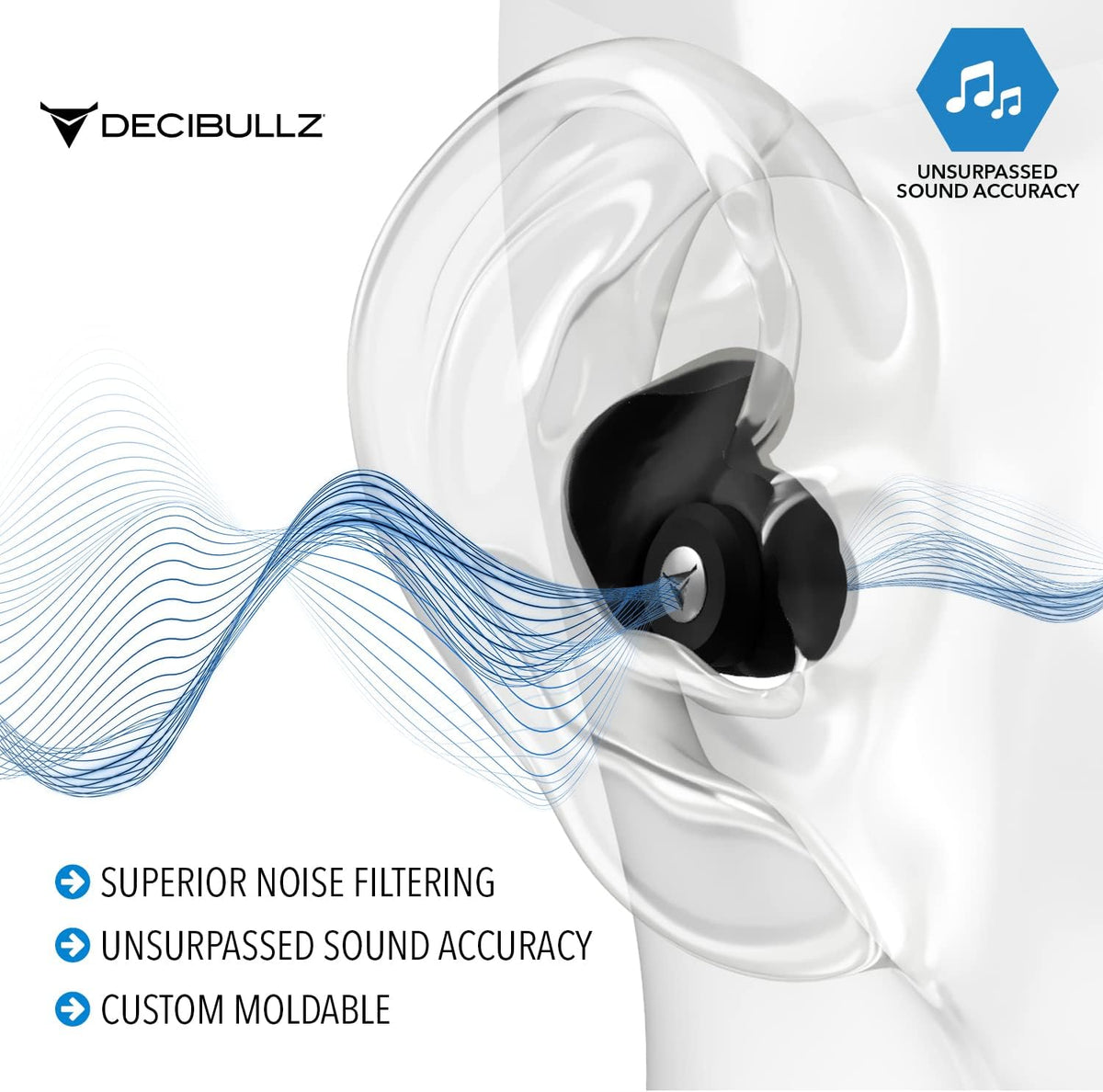 Decibullz Professional Moldable Earplugs Master Case Pack (10 Pairs) – Bulk Ear Plugs Individually Wrapped, High-Fidelity Hearing Protection for Concerts, Festivals, Musicians, DJs – Custom Fit