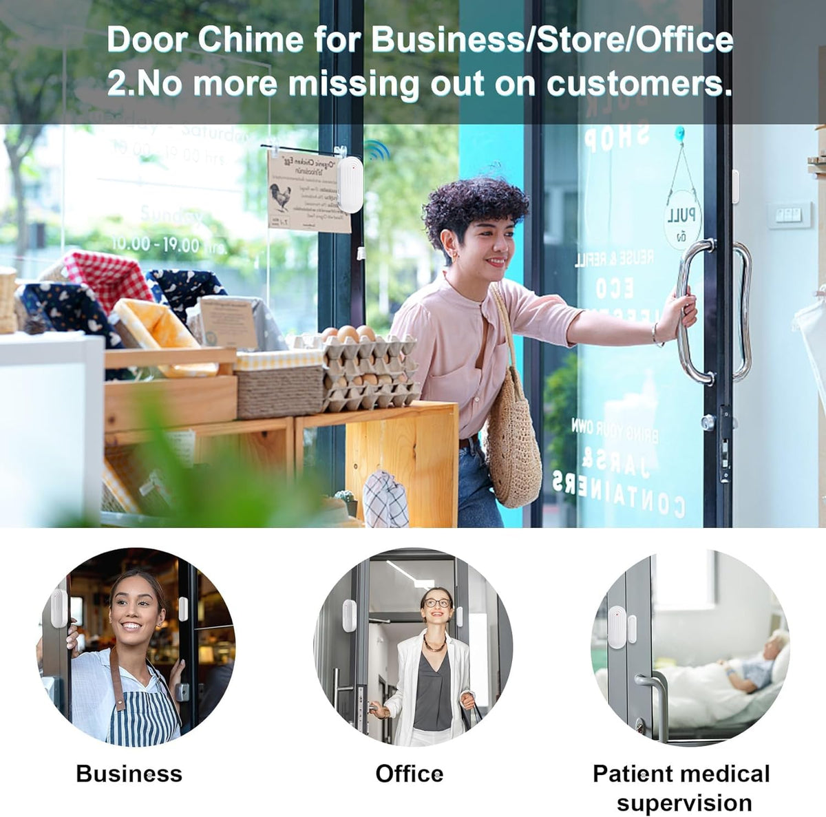 SanJie Wireless Door Chime Sensor, When Door Opens, Entry Alarm for Business/Home/Kids, 5 Adjustable Volume Ringer Alert 2 Sensors + 1 Receivers, 500 FT Range,26 Chimes