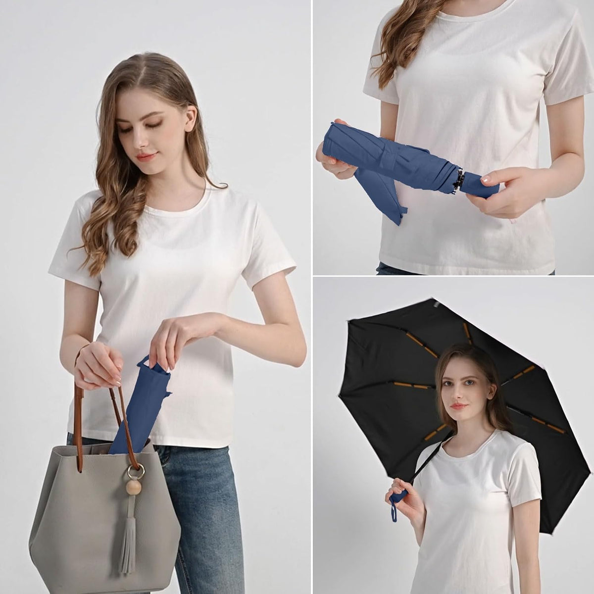 BAODINI Small UV Protection Travel Umbrella Compact for Rain and Sun UPF 50+ 41 inch Portable Umbrella for Women and Men
