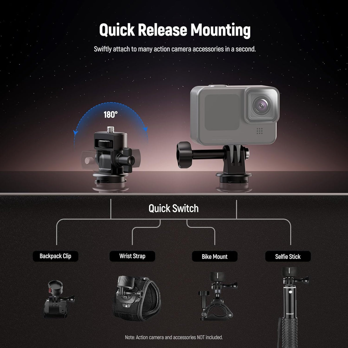 NEEWER GP-24 Action Camera Mount Accessories Kit for POV Shots, 4 in 1 ABS Magnetic Quick Release Mount with 1/4" Thread & Cleaning Cloth Compatible with GoPro DJI Osmo Action Insta360