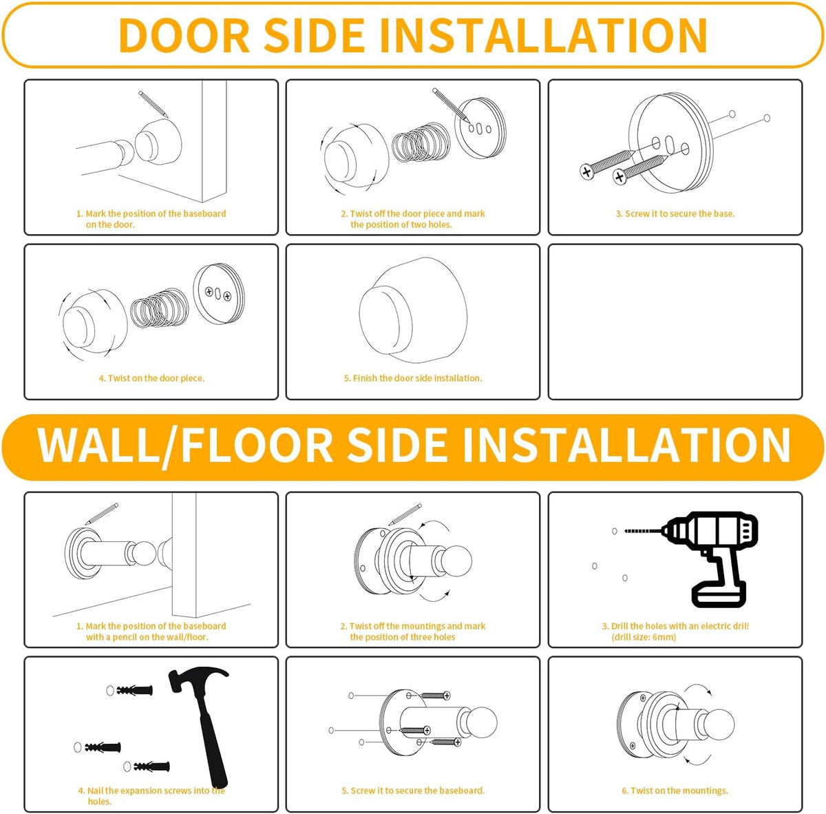 Door Stoppers – Heavy Duty Magnetic Door Stopper for Wall & Bottom of Door – Premium Adjustable Door Stop with Heavy-Duty Windproof Design, Constructed with SUS304 Stainless Steel (Stainless Steel)