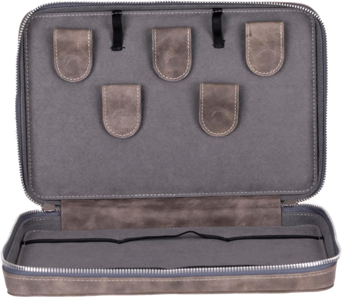 Medicine Handmade Leather Cable Organizer Bag – Full-Grain Leather Travel Tech Case for Cords, Chargers & Accessories – Zippered Storage for Men & Women (Gray)