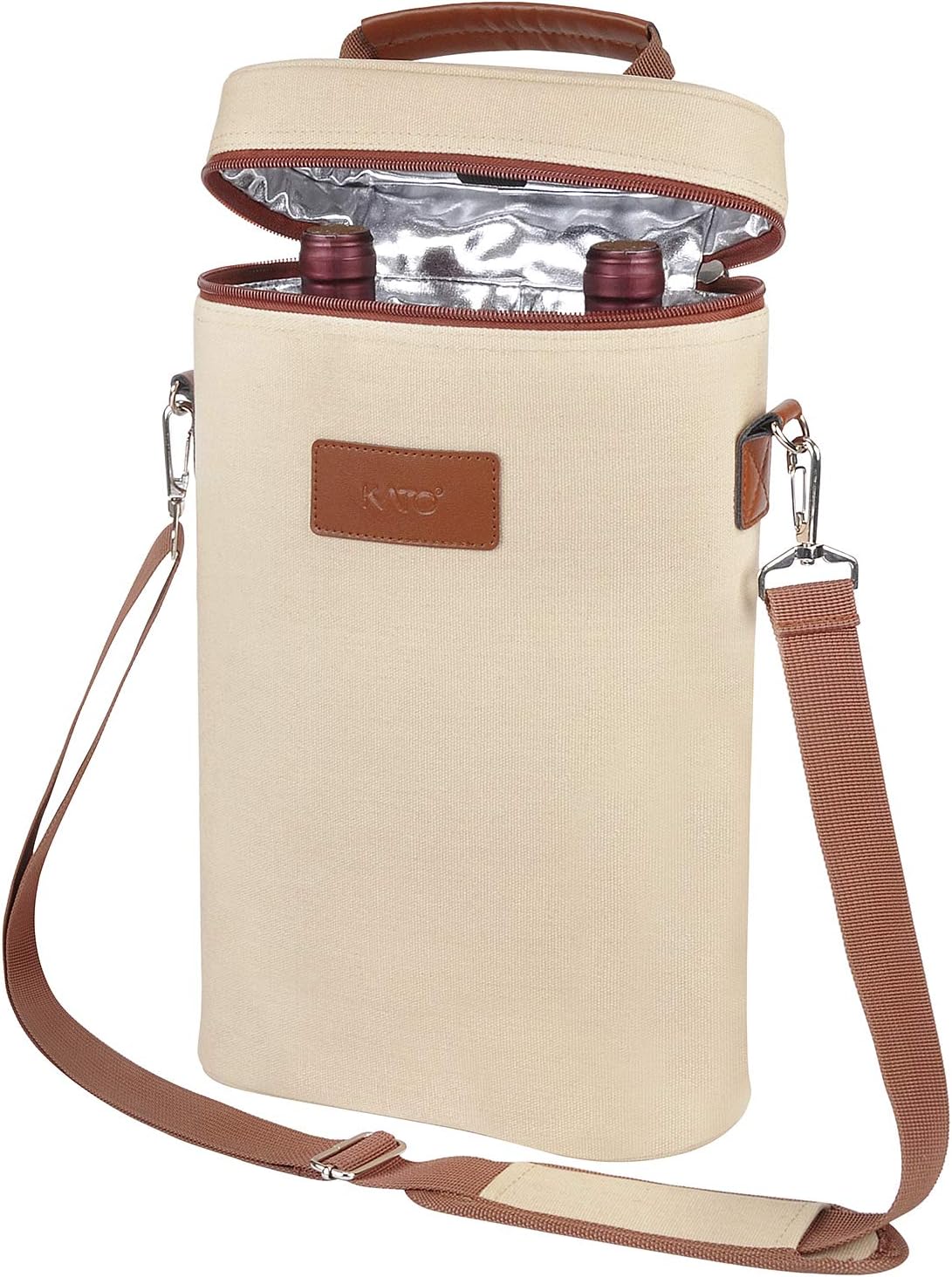 Tirrinia 2 Bottle Wine Gift Tote Carrier - Leakproof & Insulated Padded Versatile Wine Cooler Bag for Travel, BYOB Restaurant, Wine Tasting, Party, Dinner,Gift for Wine Lovers, Beige