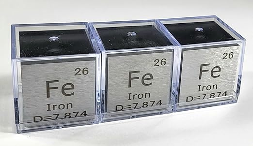 1.5" 38.1mm Iron Ferrum Metal Cube Fe up to 99.9% Pure Periodic Table Element Engraved Density Collection Science Education Display Block Cube + Acrylic Case Box - 1PC