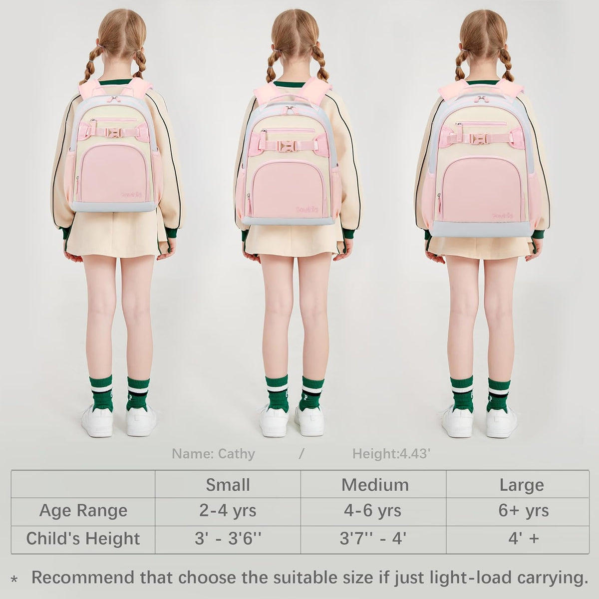 Lightweight Cute Kids Backpack for School Kindergarten Elementary Backpacks for Gilrs ages 6-8-10 (Pink Cream Celeste)