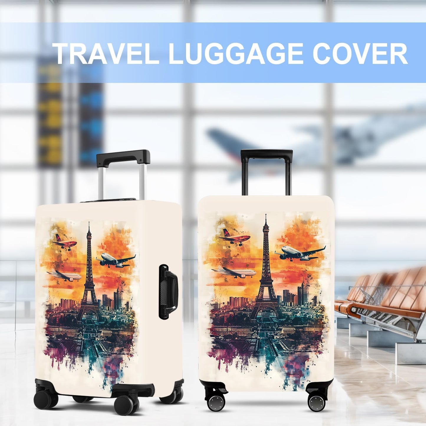 Luggage Cover Washable Suitcase Protector Anti-scratch Suitcase cover Fits 20-34 Inch Luggage (Tower-1, L(28-30inch suitcase))