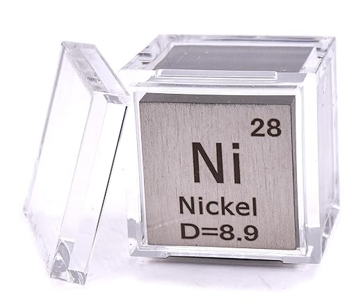1" 25.4mm Nickel Metal Cube Ni up to 99.9% Pure Periodic Table Element Engraved Density Collection Science Education Display Block Cube + Acrylic Case Box - 1PC