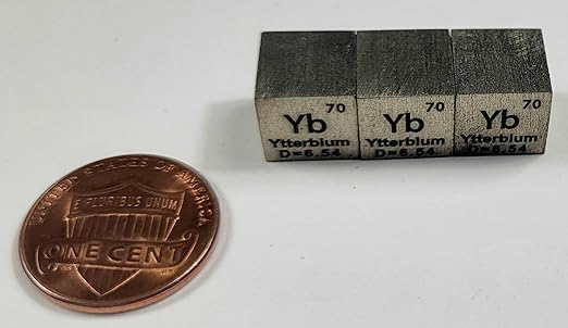 0.39" 10mm Ytterbium Metal Cube Yb up to 99.9% Pure Periodic Table Element Engraved Density Collection Science Education Display Block Cube + Acrylic Case Box - 1PC