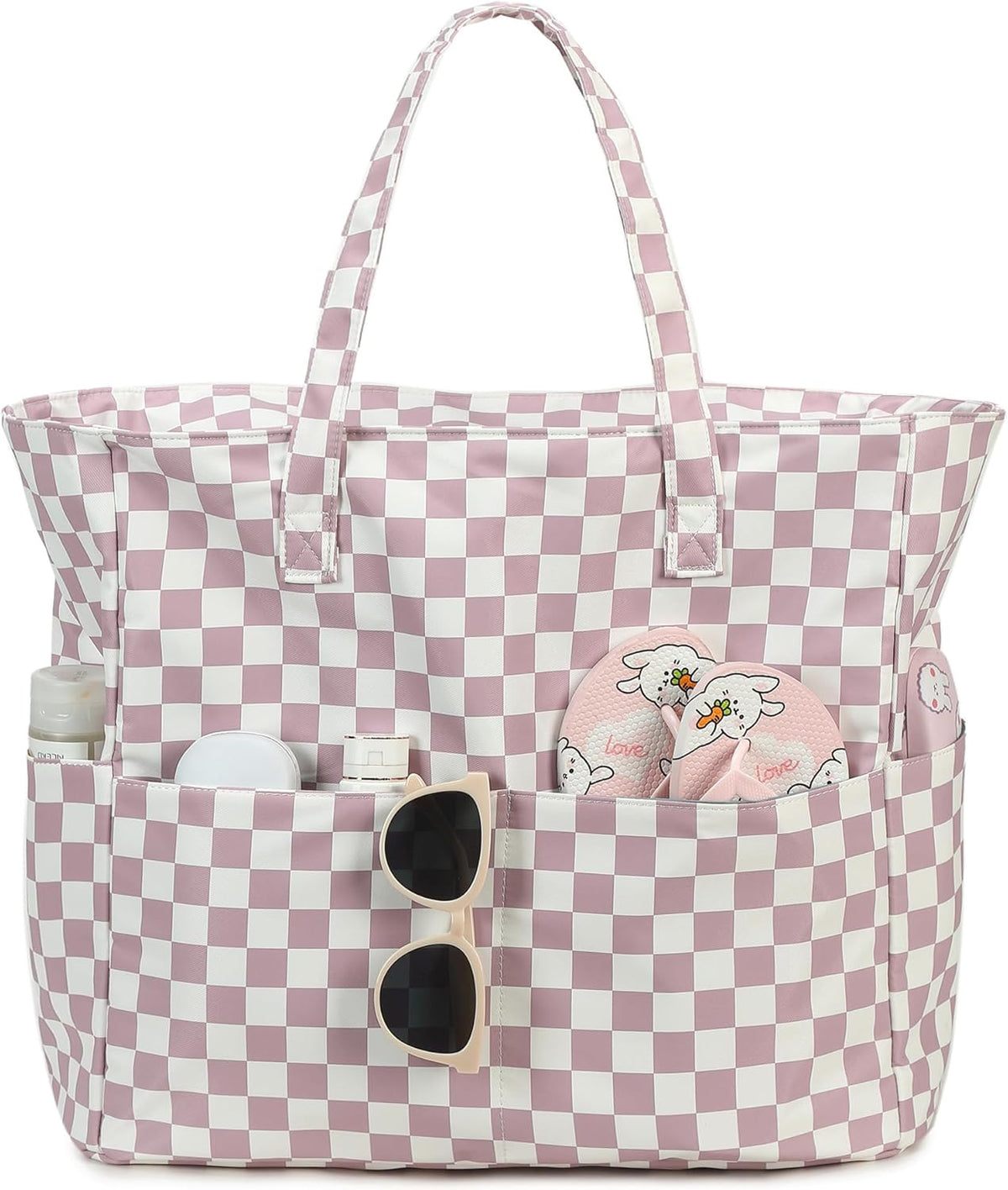 LEDAOU Beach Bag Waterproof Sandproof Women Tote Bag Pool Bag with Zipper for Gym Grocery Travel with Wet Pocket