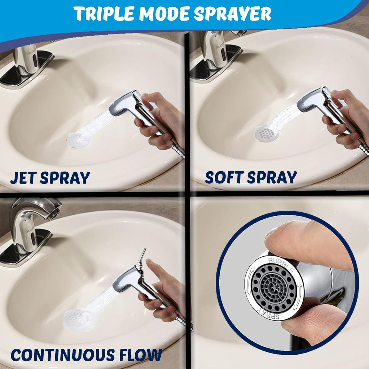Handheld Bidet Sprayer for Toilet - Triple Mode Spray: Cloth Diaper Washer, Jet Spray & Gentle Stream | Premium Adjustable Hose Sprayer Attachment for Muslim Shower Shattaf | Portable Bidet Included
