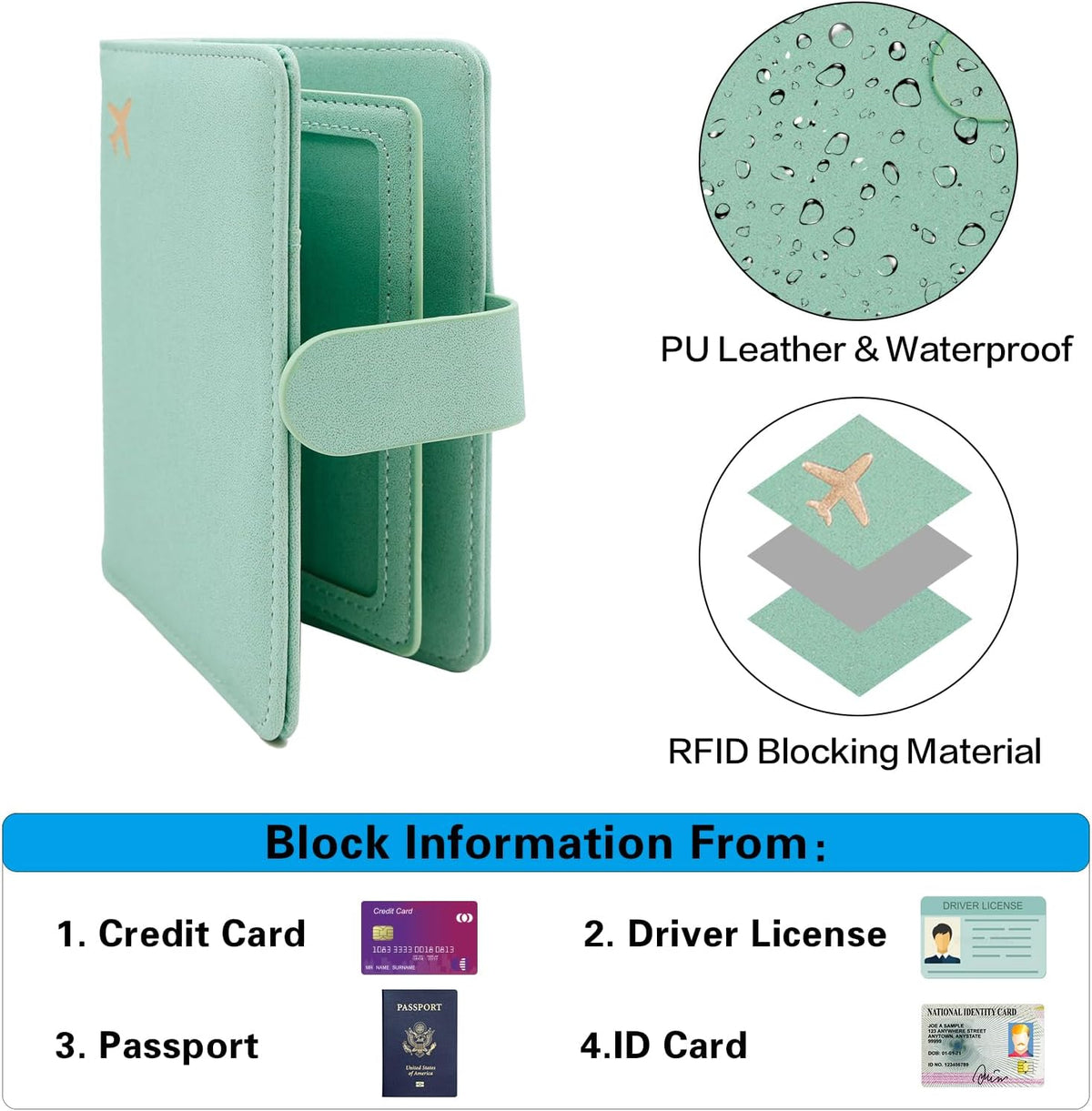 Melsbrinna Rfid Passport Holder for Travel women/Men, Cute Passport Wallet Rfid Blocking Card Slots, Rfid Passport Cover/CaseTravel Wallet, Passport Book Holder (1, Green4)
