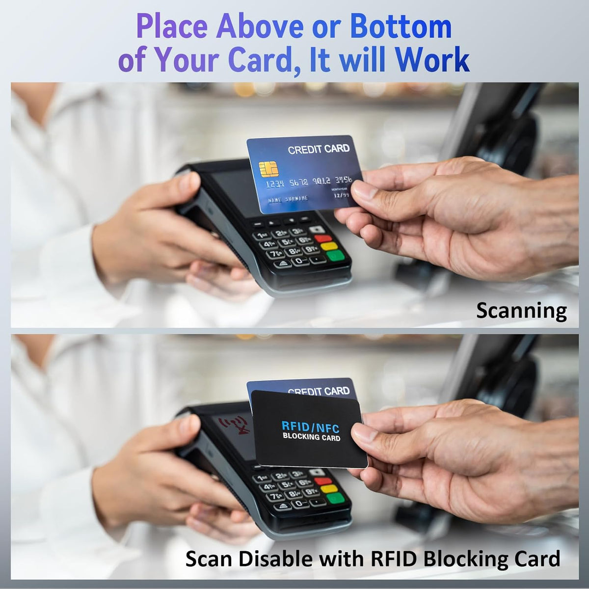 5Pack RFID Blocking Card,Contactless NFC Debit Credit Card Passport Protector blocker,One RFID Card Protects Entire Wallet, without adding bulk Black