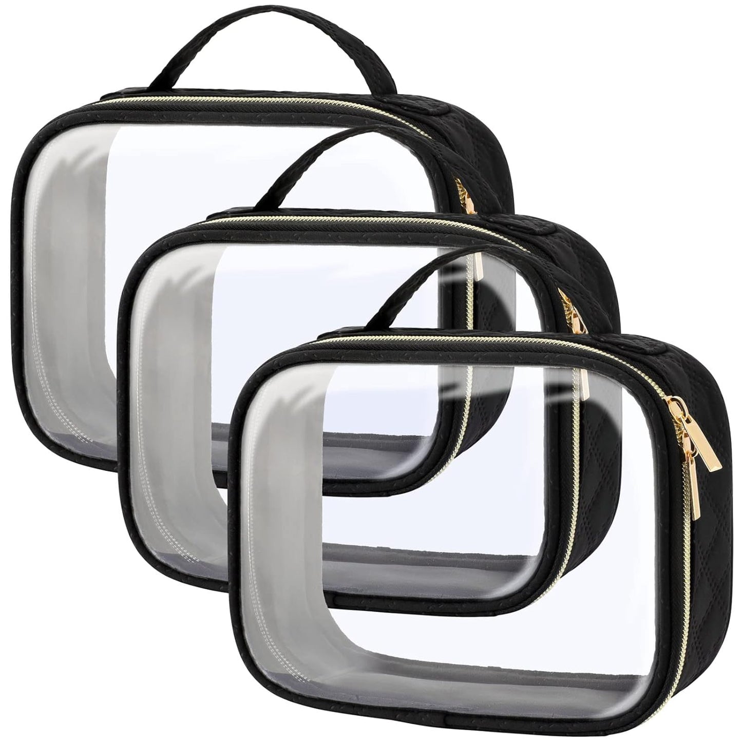 PACKISM TSA Approved Toiletry Bag, 3 Pack Clear Makeup Bags with Handle Large Opening, Clear Toiletry Bags Fit Carry-on Travel Essentials, Quart-sized Travel Bags for Toiletries, Black