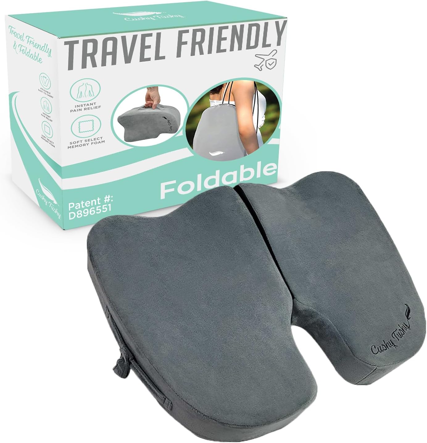 Premium Foldable Travel Seat Cushion - for Relief of Lower Back, Sciatic, Butt and Tailbone Pain - for Home & Office Use, Perfect for Travel or Driving - Coccyx Seat Cushion