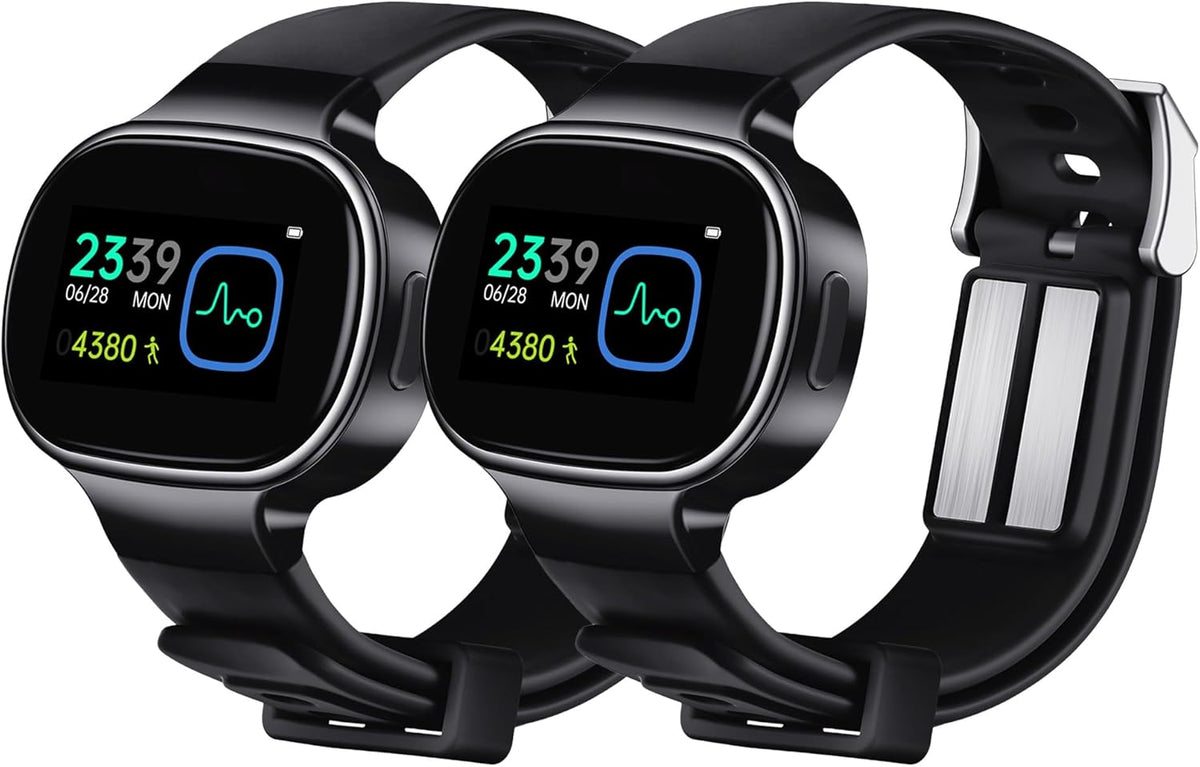 EmeTerm Smart FDA-Cleared Anti-Nausea Wristwatch Touchscreen IP67 Waterproof Morning Motion Sickness Relief Rechargeable Fast Acting Drug Free (2 Pack Black with Extra Gel)