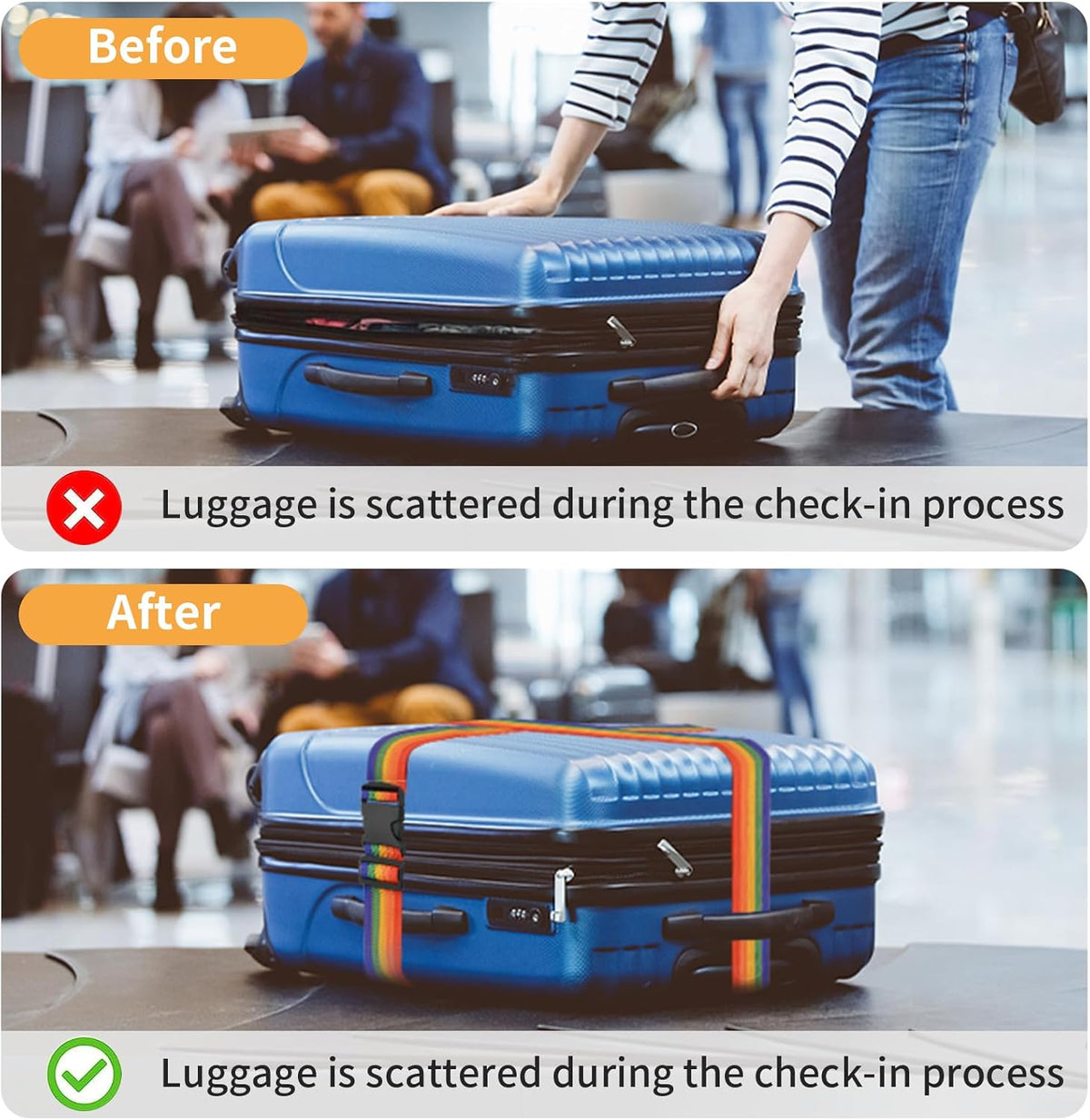 BILIONE 4 Pack Luggage Straps 79" Long Belts Keep Suitcase Secure While Traveling, TSA Approved Add a Bag Premium Accessory for Travel Bag Closure (2PCS Pink+ 2PCS Purple)