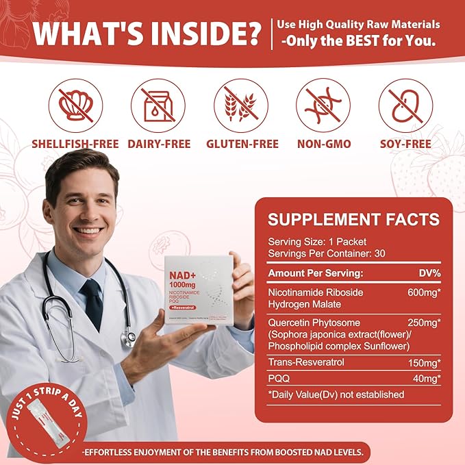 1000mg High-Potency NAD+ Liquid Supplement, Nicotinamide Riboside & Resveratrol with PQQ, Boosts Cellular Energy, Focus & Healthy Aging - 2 Pc